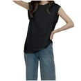 thumbnail image 1 of Timegard T-Shirts d'Été pour Femmes à Manches Cap, Col Ras du Cou, T-Shirts Athlétiques Décontractés Amples, Couleur Unie, 1 of 2