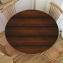 Aged Wooden Planks Texture Vertically Striped Fitted Round Table Covers Elastic Tablecloth Washable Waterproof or Outdoor Patio Party Dining Fit for Diameter 45-52 Table