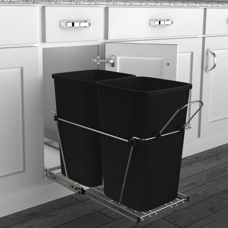 Rev-A-Shelf Double Pull Out Trash Can 35 Qt for Kitchen, Green, RV