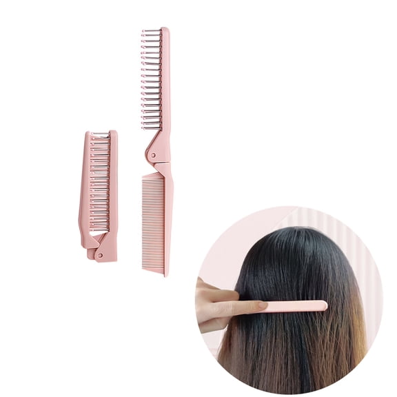 2 Pcs Double Headed Foldable Pocket Comb, Mini Mini Brush for Hair, Portable Small Comb for All Hair Types, Women's Gym Car Purse Office(Pink)
