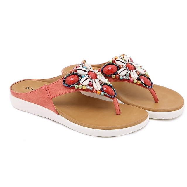Zapatos de Mujer Wmkox8yii Étnico Verano Playa Bohemio Retro Con Cuentas Tacones Medios