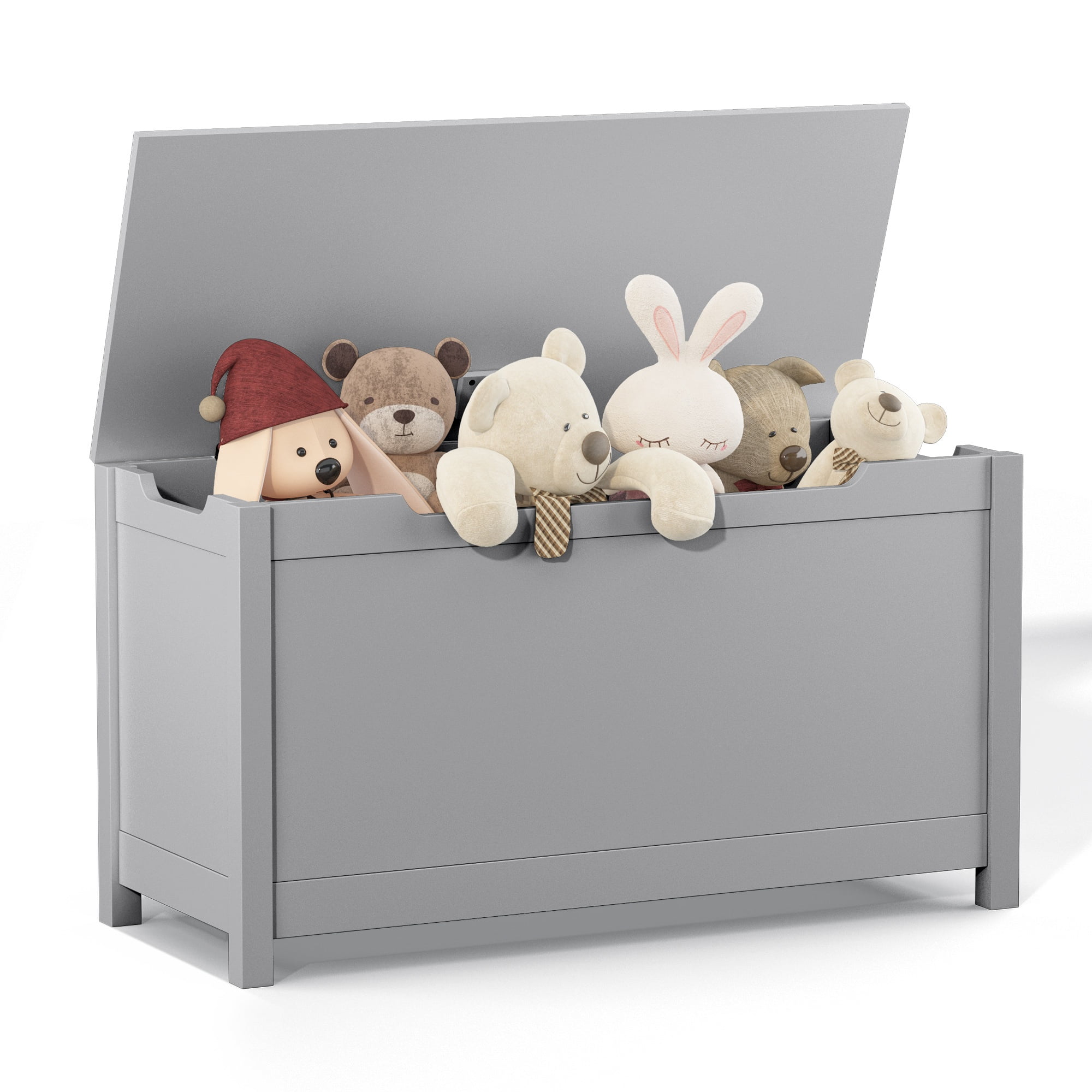 PAPROOS Toy Box for Boys Girls, Wooden Kids Toy Chest with Storage Bench and Safety Hinged-Lid, Modern Toy Storage Organizer for Living Room, Bedroom, Toddler Room, Grey