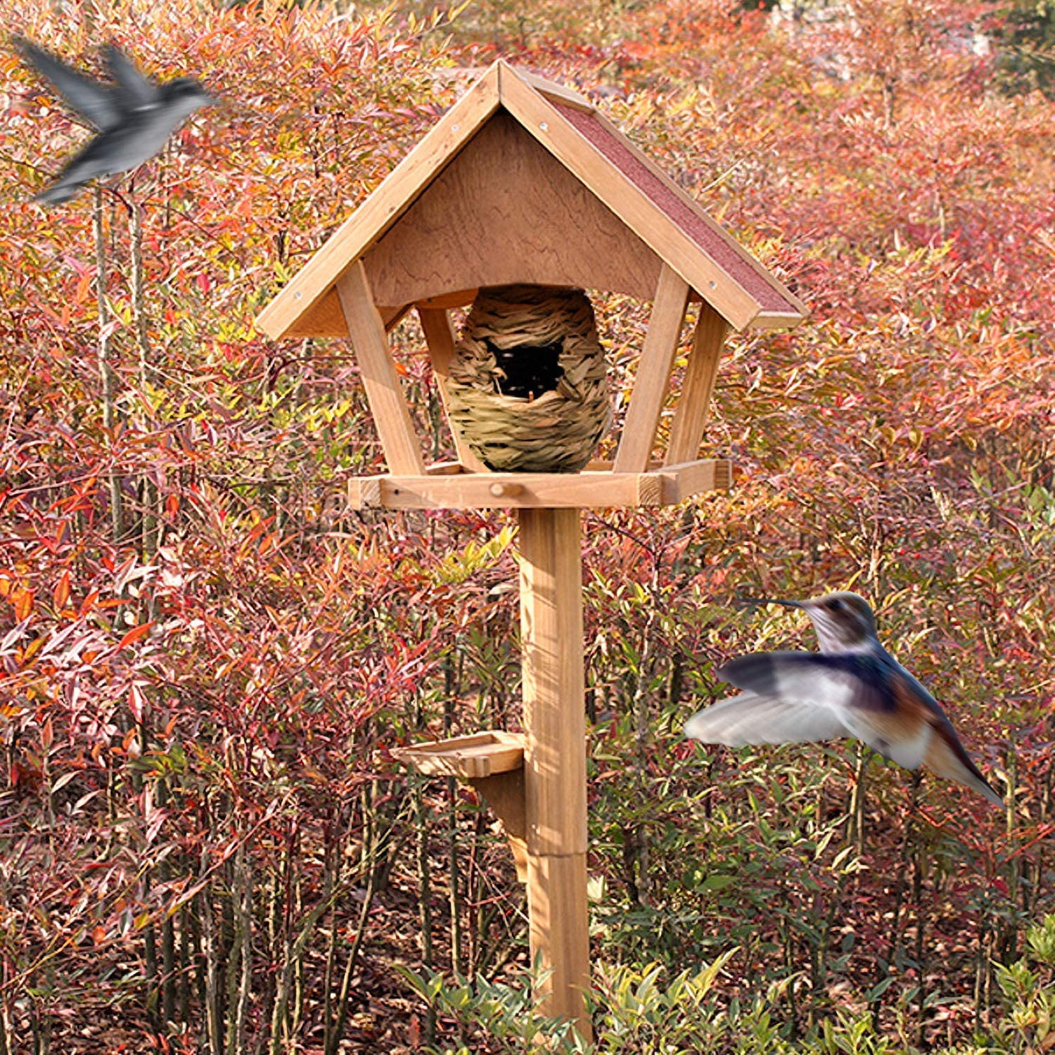 4PC Hummingbird Birdhouse for Outside Hanging Grass Hand Woven Bird Nest Decor 