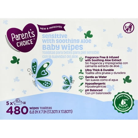Parent's Choice Sensitive Baby Wipes, 5 packs of 96 (480 count)
