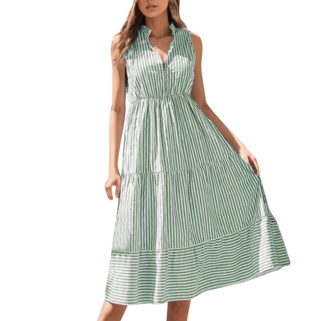 B91xZ 2024 Robes d'Été Décontractées pour Femmes Robe Col Rond Sans Manches Robe Pull avec Poches, Vert S