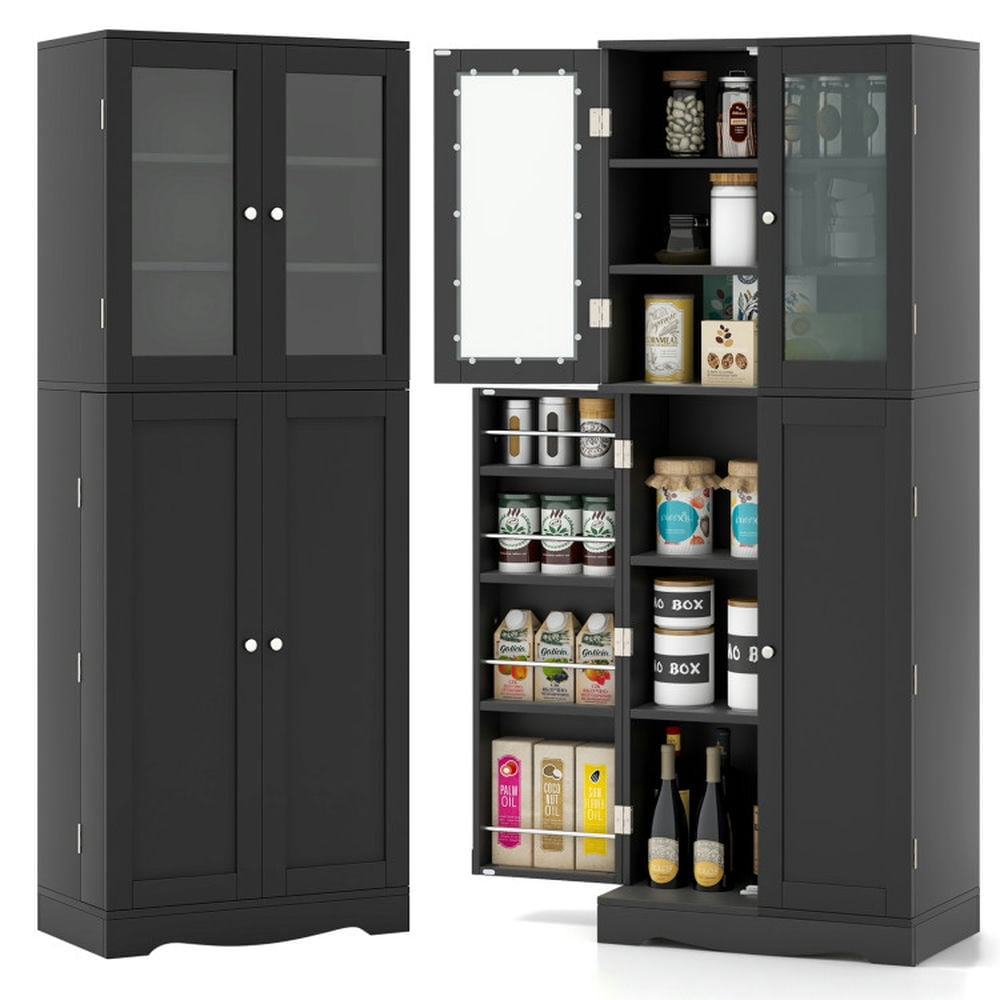 Finihen Kitchen Storage Cabinet, Buffet Sideboard, Tall Kitchen Pantry Cabinet with Dual Tempered Glass Doors and Shelves, for Dining Room, Kitchen, Living Room, Black Finihen Kitchen Storage Cabinet, Buffet Sideboard, Tall Kitchen Pantry Cabinet with Dual Tempered Glass Doors and Shelves, for Dining Room, Kitchen, Living Room, Black