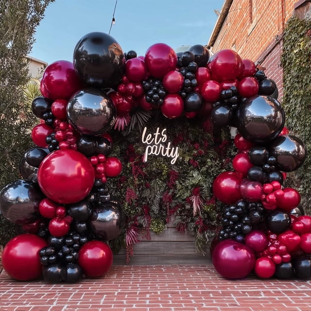 Kit de arco para globos Captank, negro y rojo, grueso, con doble relleno