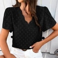 thumbnail image 4 of Miluxas Women's Swiss Dot Casual Summer Tops Clearance Short Sleeve Crewneck Chiffon Blouses Cute Solid Color Loose Shirts Tees Black 8(L), 4 of 8