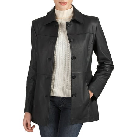 Women's "Megan" Lambskin Leather Car Coat - Plus Size