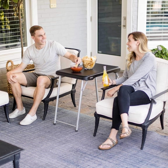 Stacking Compact Folding Table, 30 in. x 20 in., Black and Silver, Indoor/Outdoor