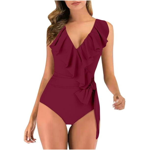 Ecqkame Women's Vintage Padded Push up One Piece Swimsuits Tummy