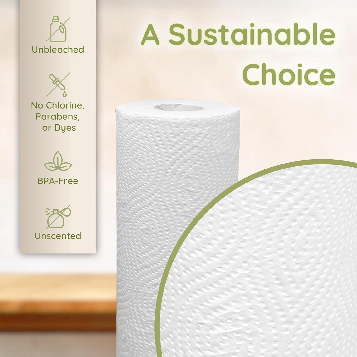 Bamboo Paper Towels (4 Pack Jumbo) | Rolls 2 Ply 125 Sheets/Roll Full Size Sheets Unbleached Organic for Kitchen Bathroom 100%