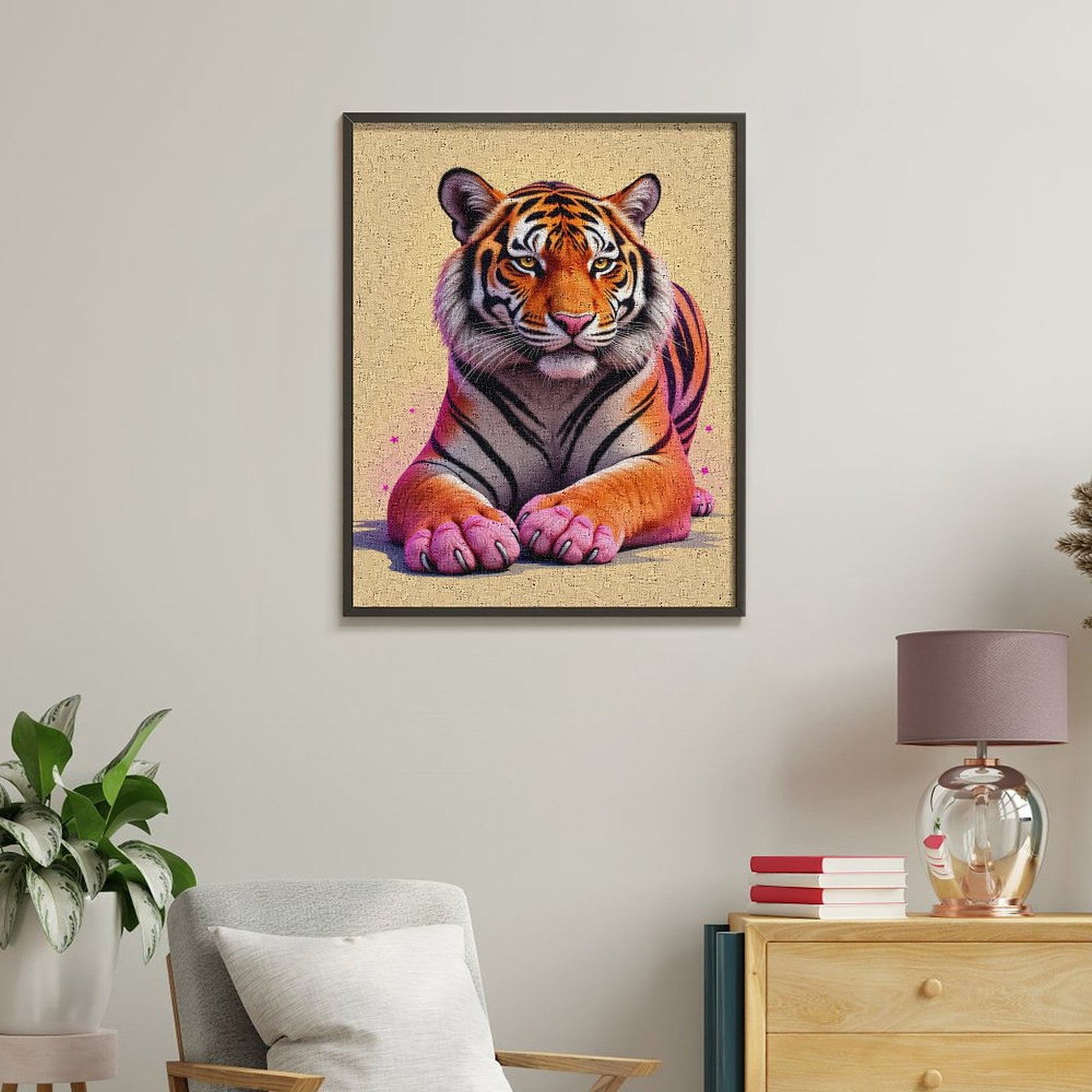 Paint by Numbers Kit for Adults, Majestic Tiger Pink Paws Fantasy Paint by Numbers, Easy Paint by Numbers Kit for Adults Beginner, DIY Adult Paint by Number Kits on Canvas, 12x16in Home Decor