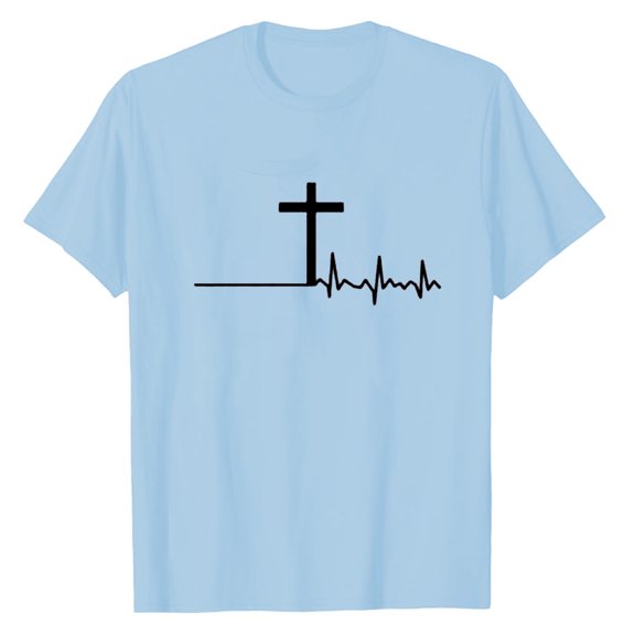 FINALGANG Mens Short Sleeve Cross Heartbeat Line Graphic TShirts Crewneck Loose Fit Breathable Tees For Casual Daily Wear Blue XXXXL