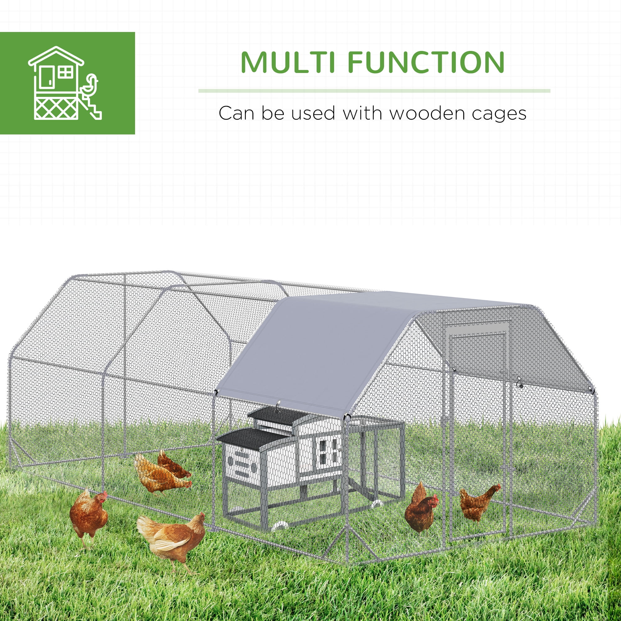 PawHut Metal Chicken Coop, Walk In Chicken Run Outdoor