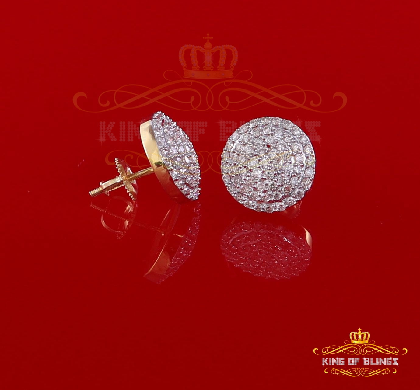 King of Bling's 10K Real Yellow Gold Real Diamond 1.25CT Men's/Women's Stud Round Earring