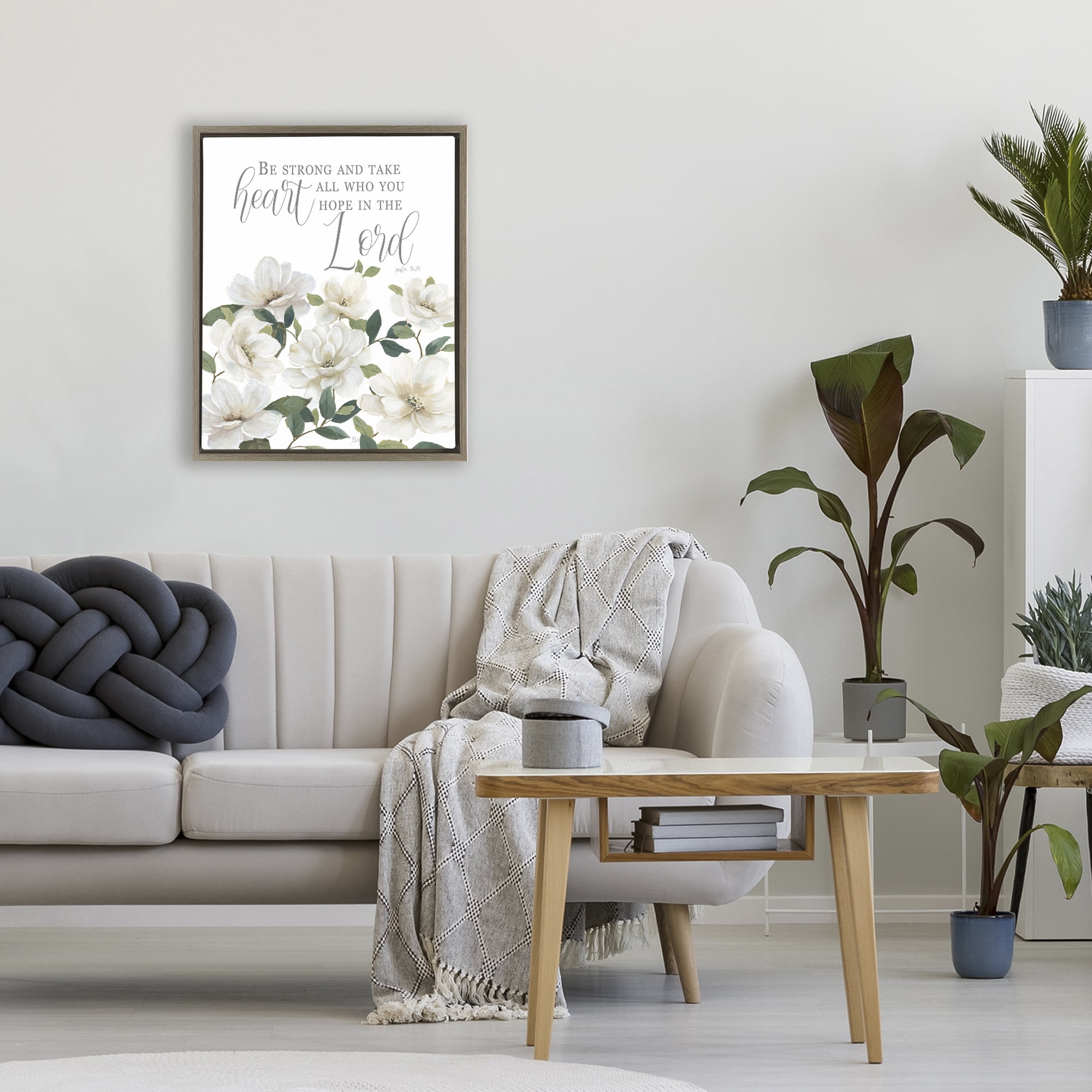 Stupell Industries Be Strong And Take Heart Brown Framed Floater Canvas Wall Art, design by Nan