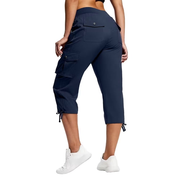 Yievot Womens Cargo Capris Pants with Zipper Pockets Drawstring Elastic Waist Summer Casual Pants for Hiking Travel Camp