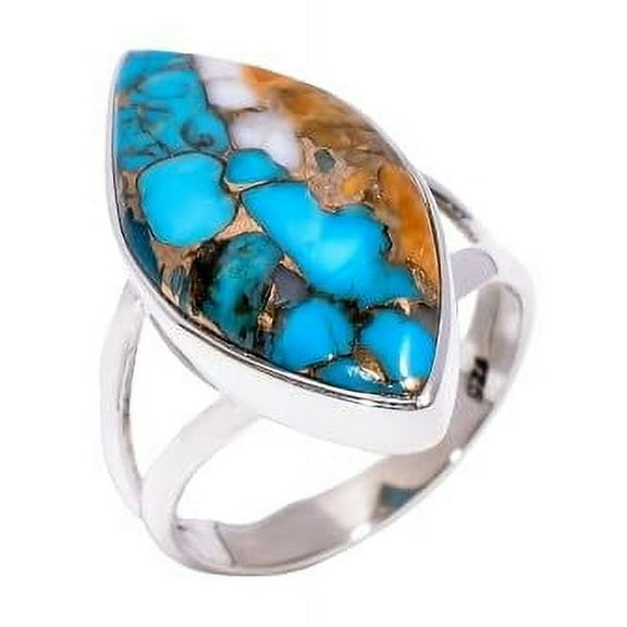 Oyster Turquoise Gemstone 925 Sterling Silver Statement Ring Jewelry Gift for Her