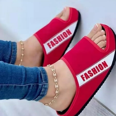 

Women Fabric Uppers Slippers Female Peep Toe Flat Platform Multiple Colour Sandals Lady Sewing Large Size Round Open Toed Shoes