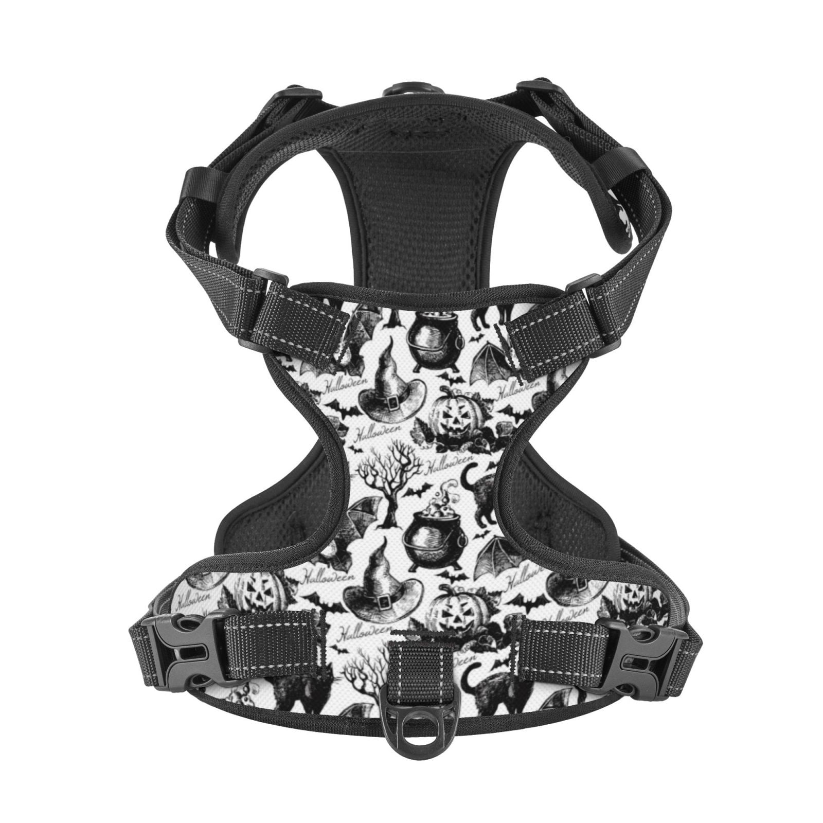 Kdxio Black White Halloween Print No Pull Dog Harness Adjustable Reflective Oxford Easy Control Medium Large Dog Harness for Training and Everyday-Small