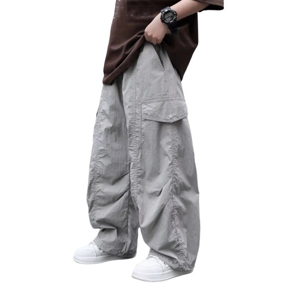 SJLDQY Boys Cargo Pants Elastic Waist Straight leg Baggy Pants Casual Streetwear Loose Trousers with Pockets