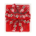 thumbnail image 5 of LaRibbons 13" Decorative Christmas Tree Topper Bow (2.5" Wired Ribbon) | "Puff Print Candy" Red Flocked, 5 of 6