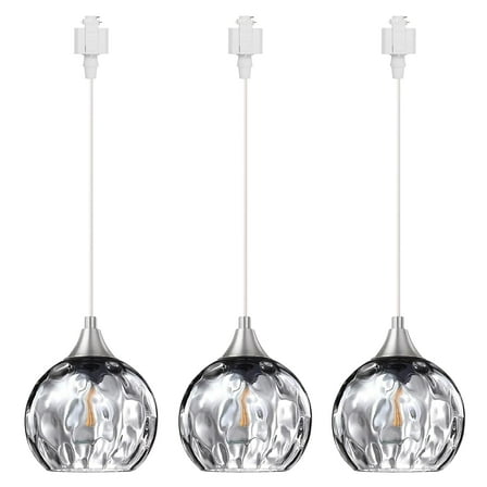 Kiven H-Type track lighting pendants,Modern h track pendant lights with Grey Glass Globe,Decorative Track Lighting Fixture for Kitchen Hallway Restaurant Shop(3-Light)