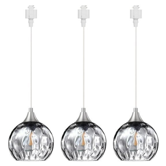 Kiven H-Type track lighting pendants,Modern h track pendant lights with Grey Glass Globe,Decorative Track Lighting Fixture for Kitchen Hallway Restaurant Shop(3-Light)