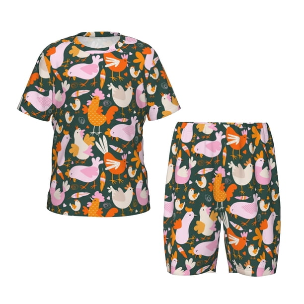Balery Roosters and Chicks Conjunto de Pijama Infantil de Manga Corta con Estampado – Ropa de Dormir de Algodón Suave-Medium