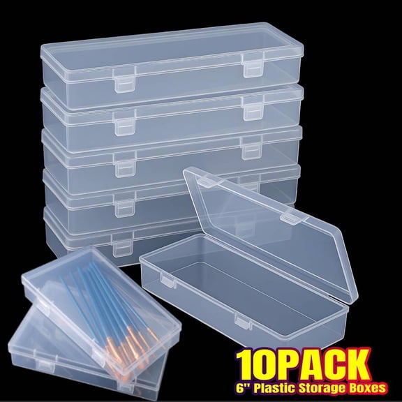 10 Plastic Storage Boxes Small Storage Containers with Hinged Lids Rectangle Clear Boxes for Beads Jewelry Game Pieces Pens and Crafts Items