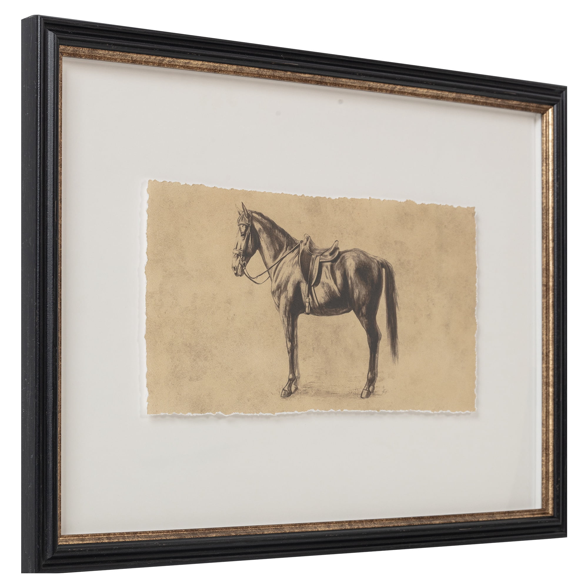 My Texas House Saddled Horse in Sepia Two-Toned Framed Under Glass Wall Art 24x16