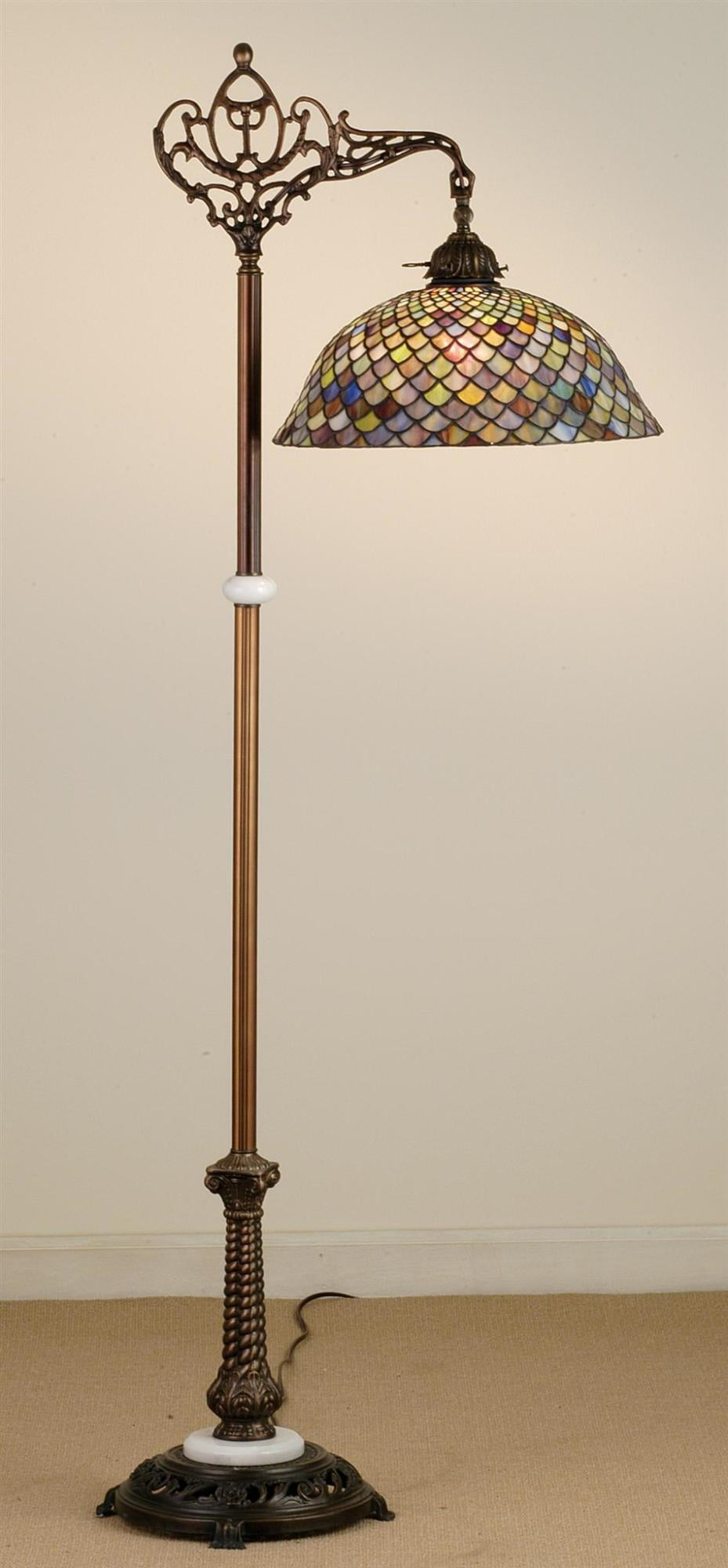 60"H Tiffany Fishscale Bridge Arm Floor Lamp