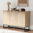 thumbnail image 2 of EYYTHUNG Fluted Storage Cabinet with 3 Doors, Modern Farmhouse Light Oak Wooden Credenza with Adjustable Shelves, 1 Pack, 2 of 8