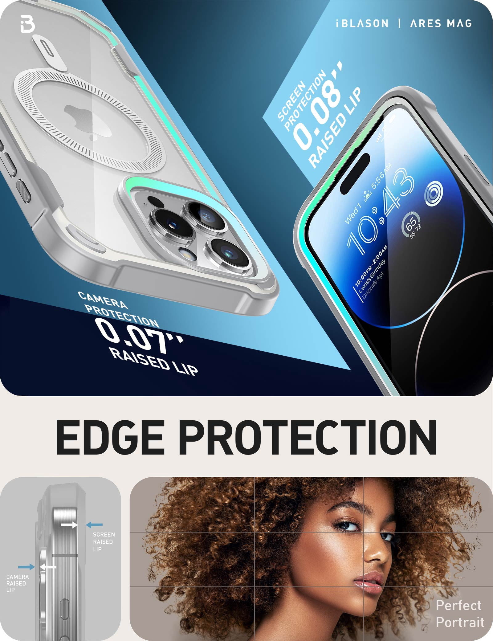 i-Blason Ares Mag for iPhone 15 Pro Max Case [6.7 inch] with Screen Protector, [Compatible with MagSafe] Clear Slim Full-Body Shockproof Rugged Bumper Case (White)