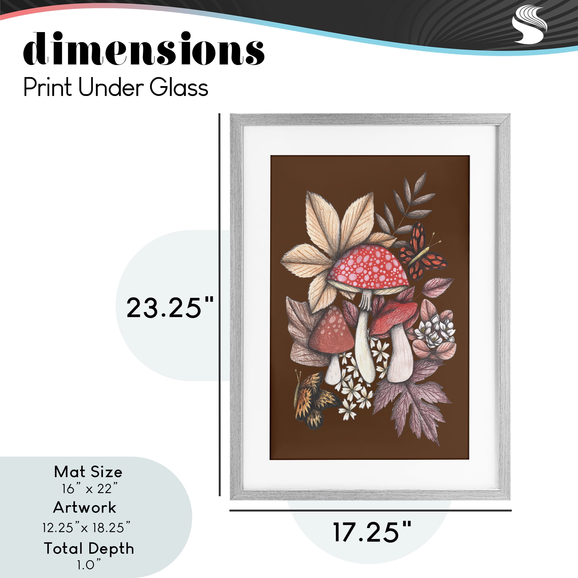 Autumnal Mushrooms Magic Gray Framed Print Under Glass, design by Cecilia Battaini
