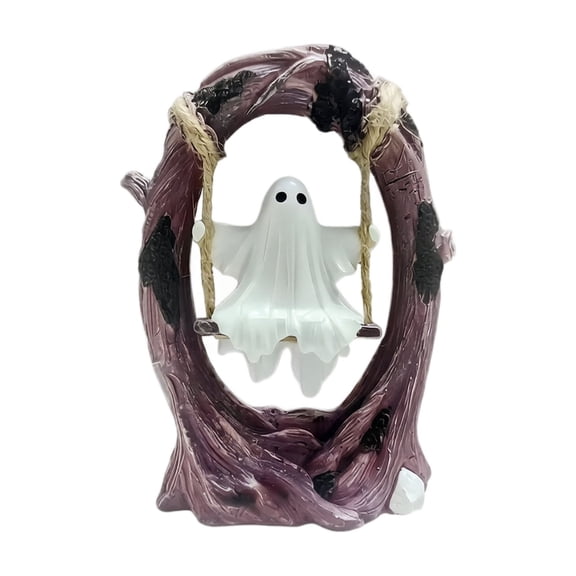 Halloween Living Room Decor, 6.2" Swinging Ghost Figurine, Cute Ghost Tabletop Ornament for Coffee Table, Shelf and Mantel
