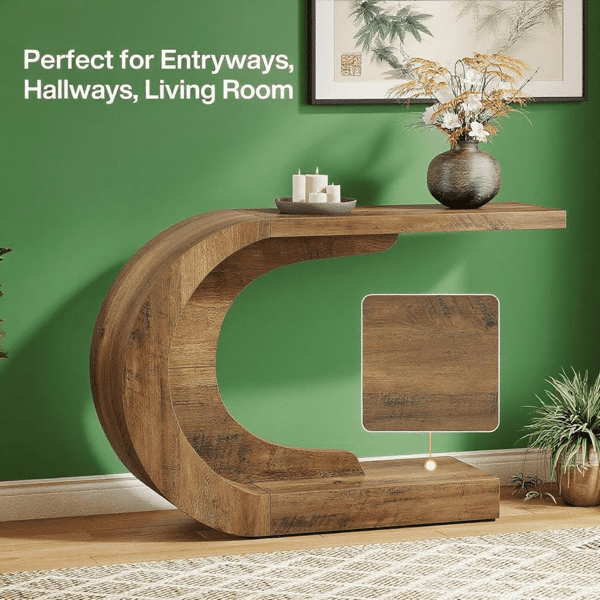 Compact C-Shaped Console Table - Engineered Wood Entryway Table with Distinctive Wave Design, Sturdy Accent Table for Hallway, Living Room, Entry Display