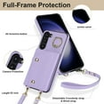 thumbnail image 5 of Crossbody for Samsung Galaxy S21 Phone Case for Women, Wallet Case with Credit Card Holder Shoulder Strap & Wrist Lanyard Shockproof Purse Back Flip 360 Ring Holder Kickstand Case,Purple, 5 of 9