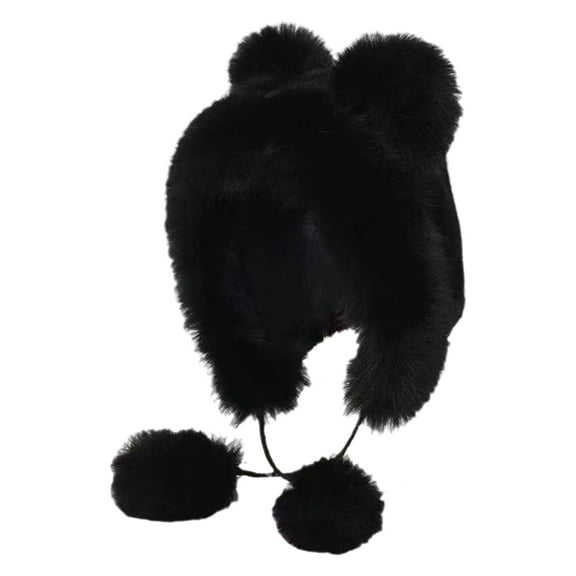 Toudaret Winter Hat with Scarf Bear Ear Decor Thick Faux Mink Hair Full Protection Pure Color Headwear Outdoor Activities Cap