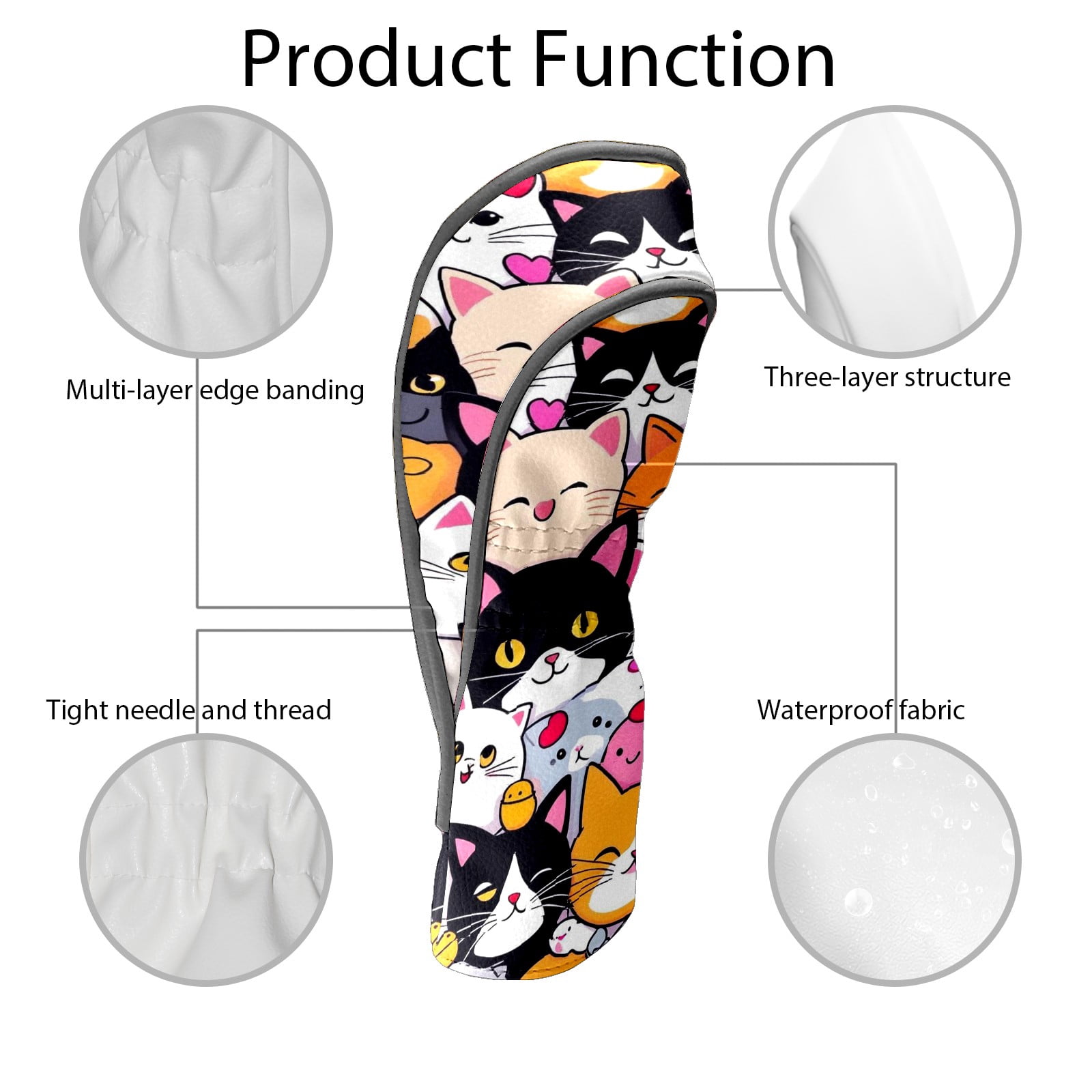 Golf Club Covers, Cartoon1 Premium PU Leather Driver Hybrid Putter Head Covers with Velvet Lining, Waterproof Golf Gifts for Men Women