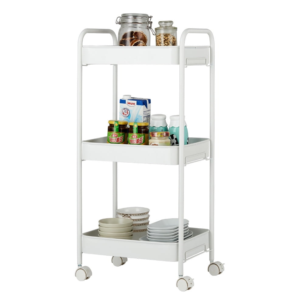 Kepooman Home Office 3 Tier Mesh Rolling Cart with Handle & Storage Basket Organizer for Kitchen Bathroom, White Kepooman Home Office 3 Tier Mesh Rolling Cart with Handle & Storage Basket Organizer for Kitchen Bathroom, White