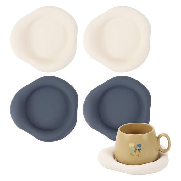Multibey Modern Cloud Coasters, Set of 4 Absorbent Silicone Drink Mats, 5.9" Large Navy and White Table Protectors