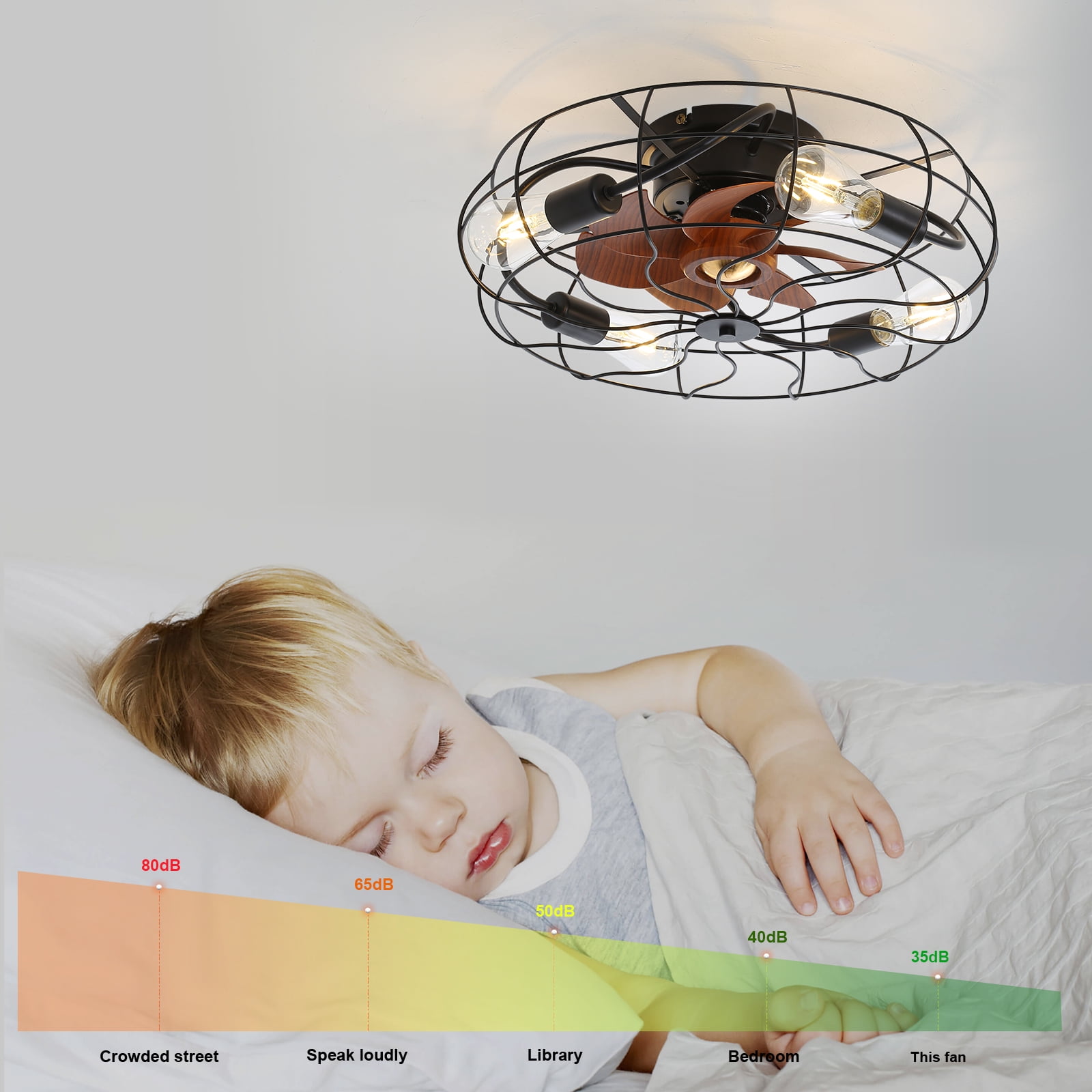 Sofucor 20" Matte Black Modern Bladeless Ceiling Fan with LED Light and Remote