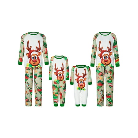

Wallarenear Christmas Family Pajamas Matching Set Penguin Snow Print Shirt Tops Pants Loungewear