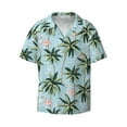 thumbnail image 4 of Uemuo Flamingos And Palms Pattern Cotton Linen Short Sleeve Shirts,Casual Lightweight Button Down Shirts,Vacation Beach Summer Tops-Small, 4 of 7