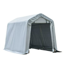 Carport 8x6 Gray, Outdoor Car Tent with Roll-up Door, Steel Frame PE Cover Garage Shelter