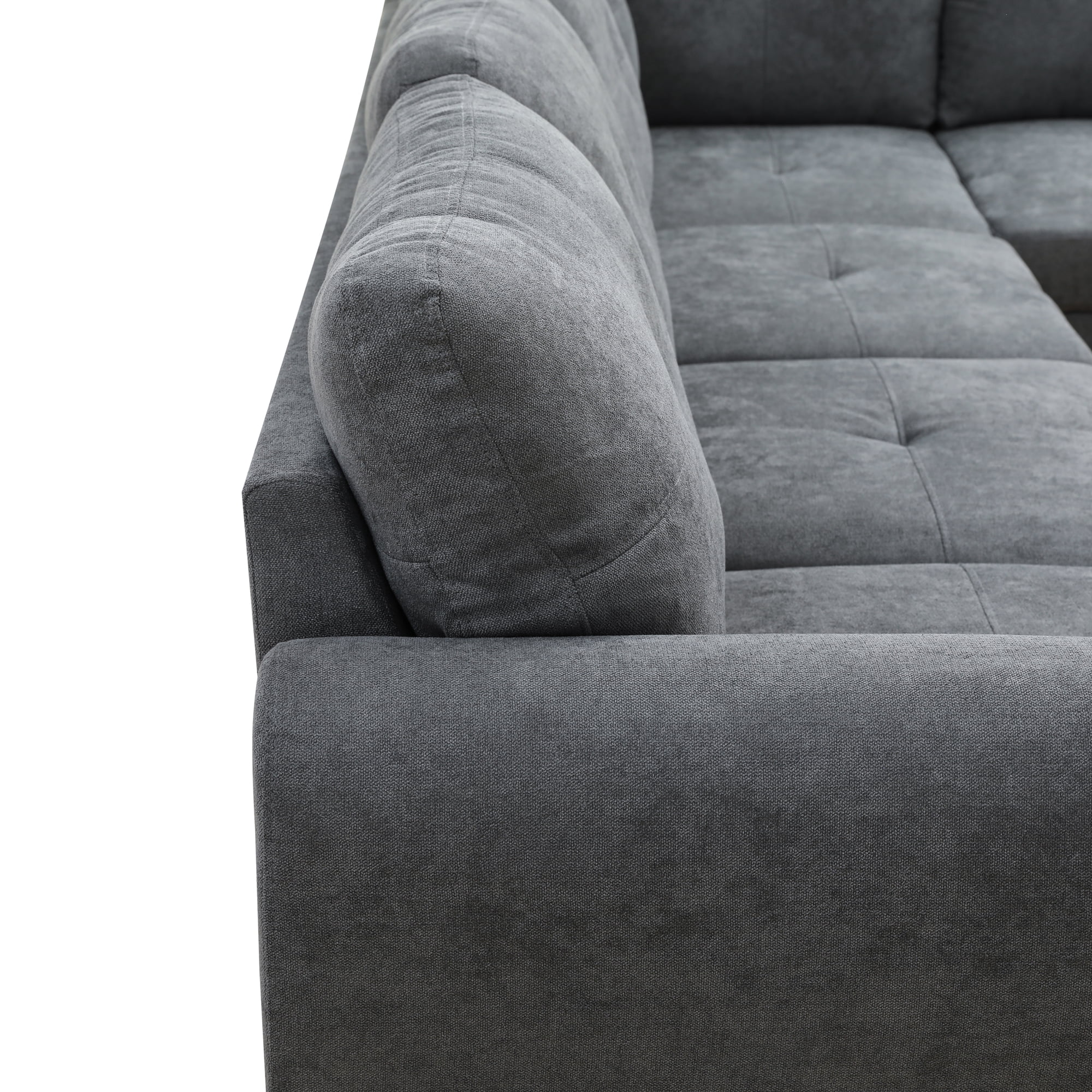 MAYEERTY 97" Modular Couches Fluffy Fabric Sectional Sofa Set for Living Room with Reversible Chaise without Ottoman, Dark Grey (Left)