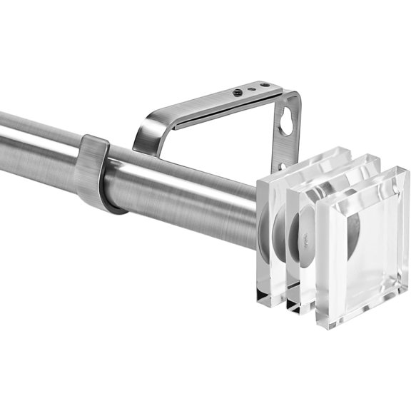 Urbanest Adjustable Single Curtain Rod Set Basilica Crystal Finials – 1 -Inch Diameter, With Brushed Steel Rod, 84–120 Inches