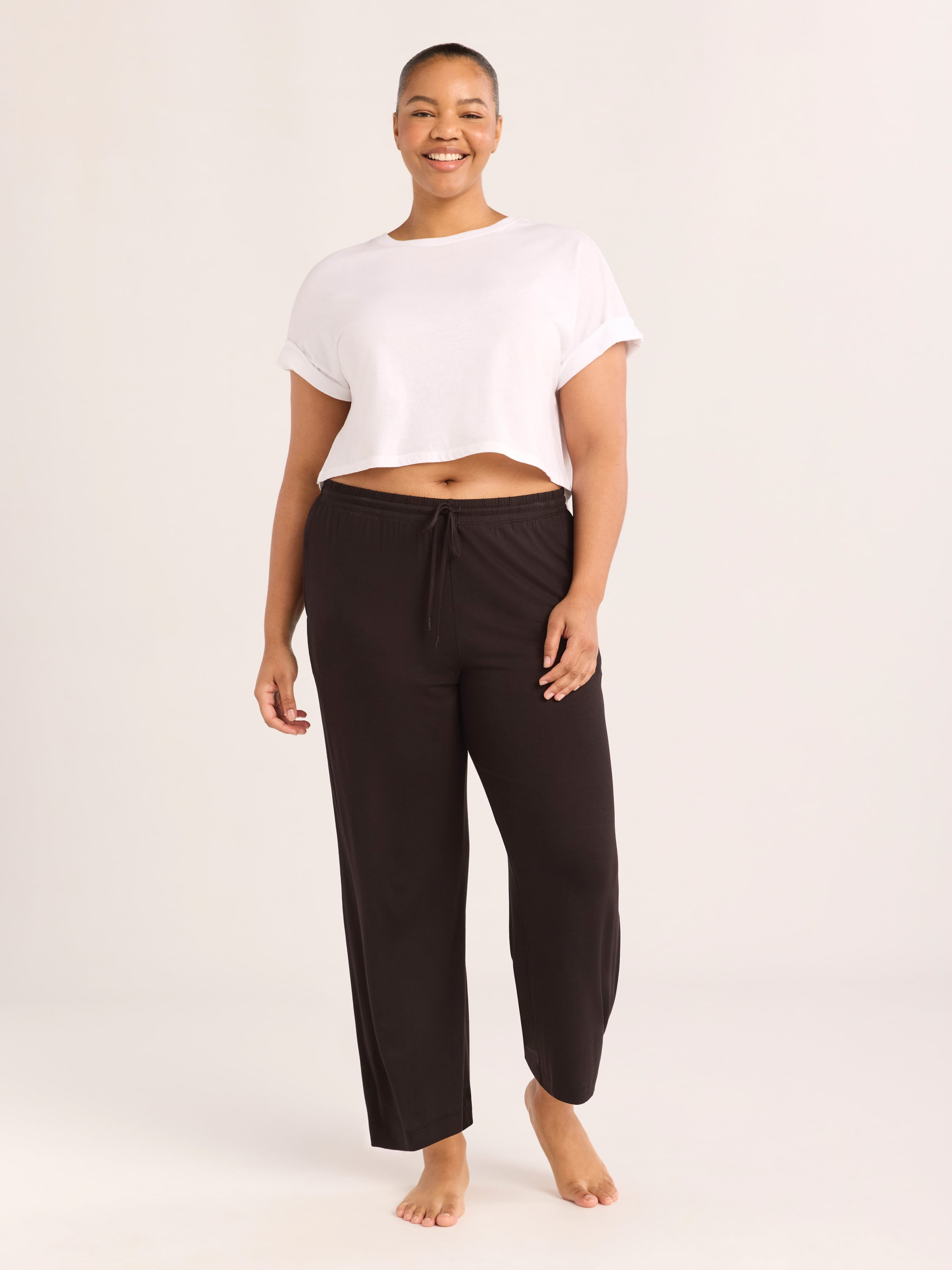 Joyspun Women’s Sleepwear Knit Cropped Pajama Pants, 25'' Inseam, Sizes S-3X